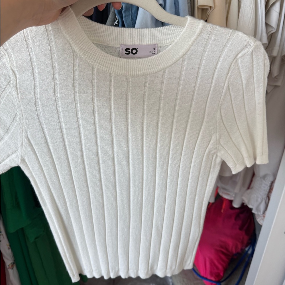 SO White Ribbed Knit Tee